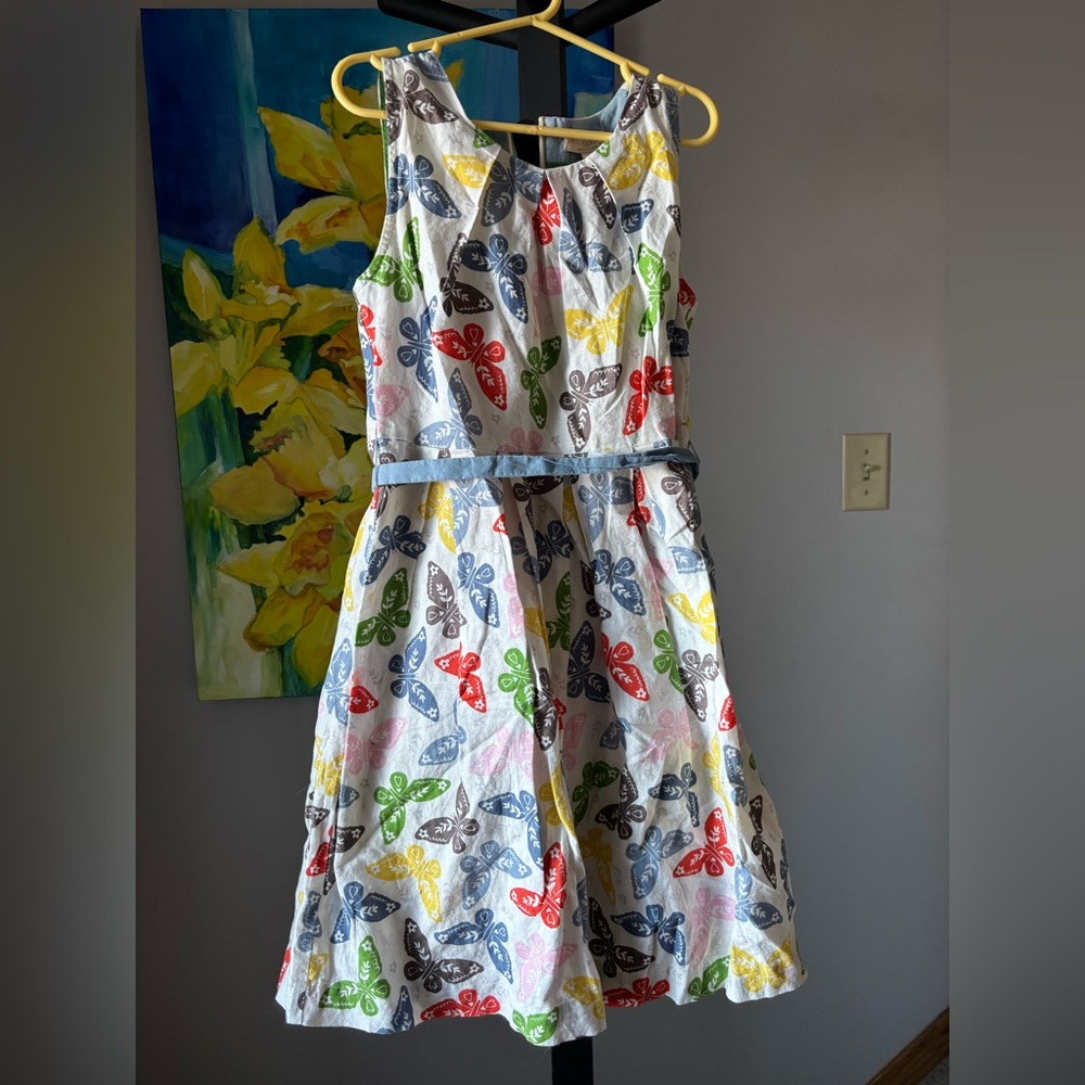 Mini Boden Girls 9-10 linen blend butterfly dress